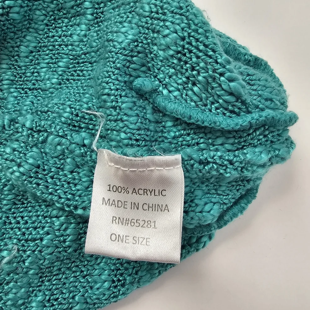 Mix No. 6 Teal Ombre Popcorn Knit Slouchy Beanie | Blue Black Textured Hat